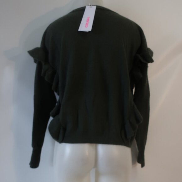 NWT Womens Crush Ribbed Durban Pure Cashmere Ruffle Khaki Green Sweater 1 US/S - Picture 10 of 13